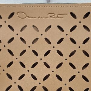 Oscar de la Renta Tan Perforated Leather Clutch